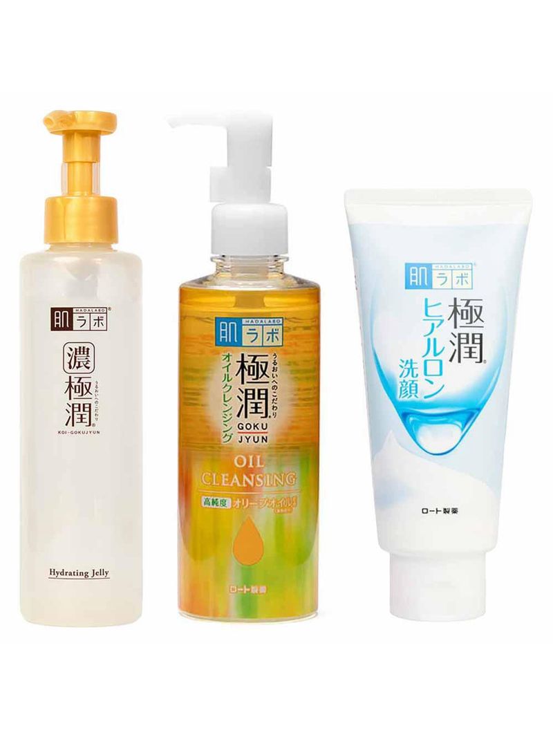 Hada labo gokujyun kit - sabonete hidratante facial + Óleo demaquilante + gel facial multifuncional
