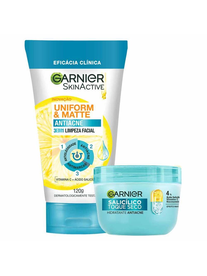 Garnier skin antiacne kit - hidratante facial + sabonete facial 3 em 1
