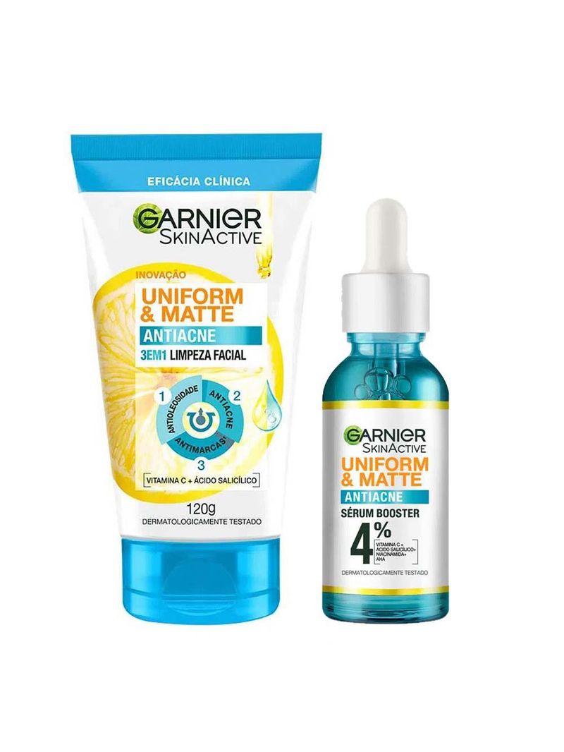 Garnier skin uniform & matte kit - sérum facial + sabonete facial 3 em 1