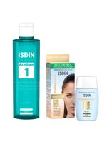 Isdin kit - sabonete líquido facial acniben + protetor solar facial fusion water 5 stars fps60