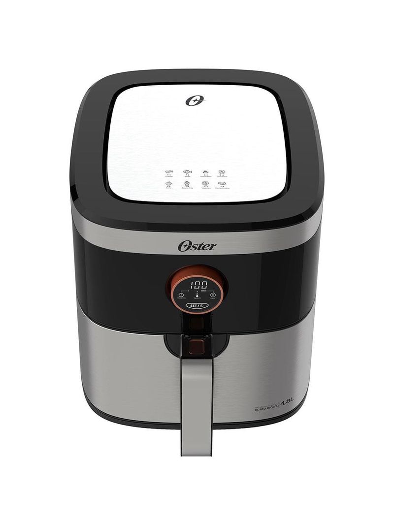 Fritadeira elétrica sem Óleo air fryer 2 em 1 oster ofrt660 4,8l com função desidratar – black inox