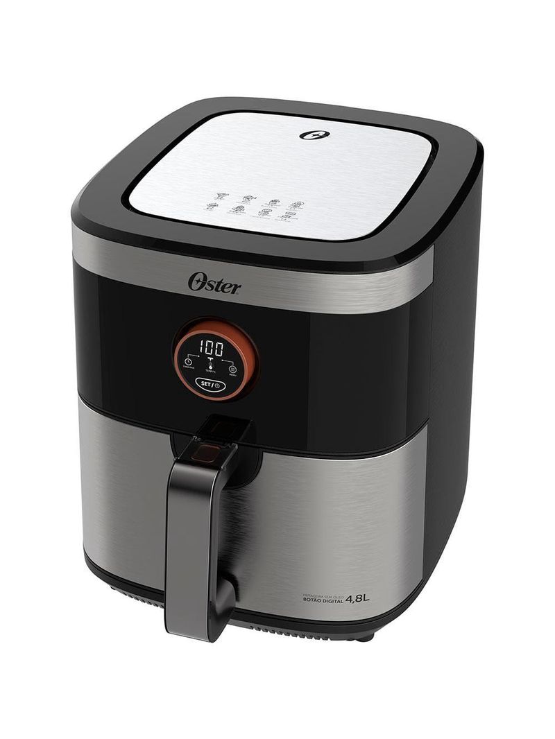 Fritadeira elétrica sem Óleo air fryer 2 em 1 oster ofrt660 4,8l com função desidratar – black inox