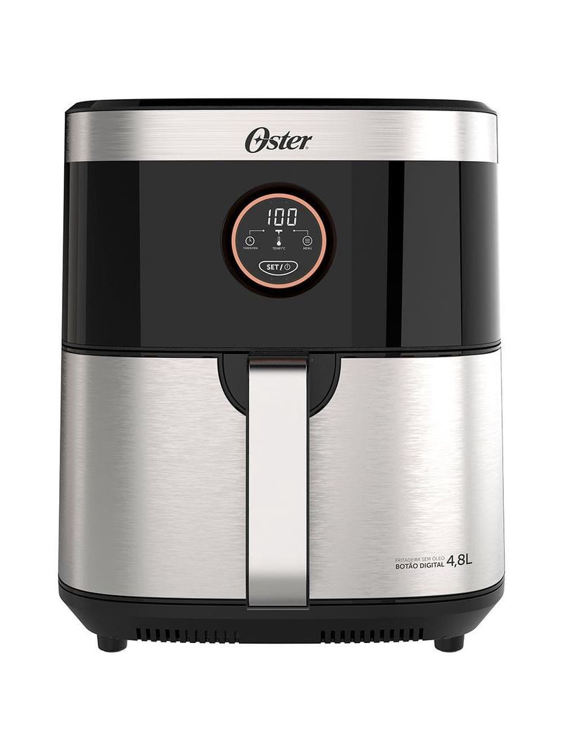 Fritadeira elétrica sem Óleo air fryer 2 em 1 oster ofrt660 4,8l com função desidratar – black inox