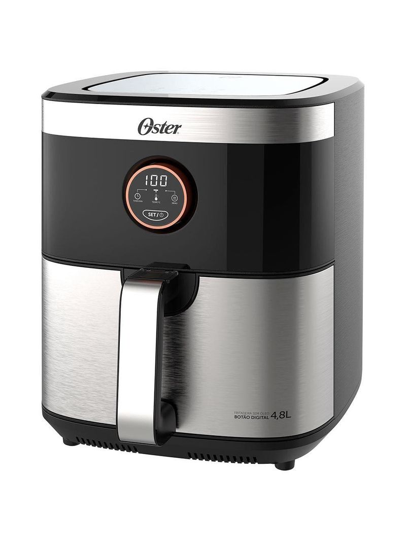 Fritadeira elétrica sem Óleo air fryer 2 em 1 oster ofrt660 4,8l com função desidratar – black inox