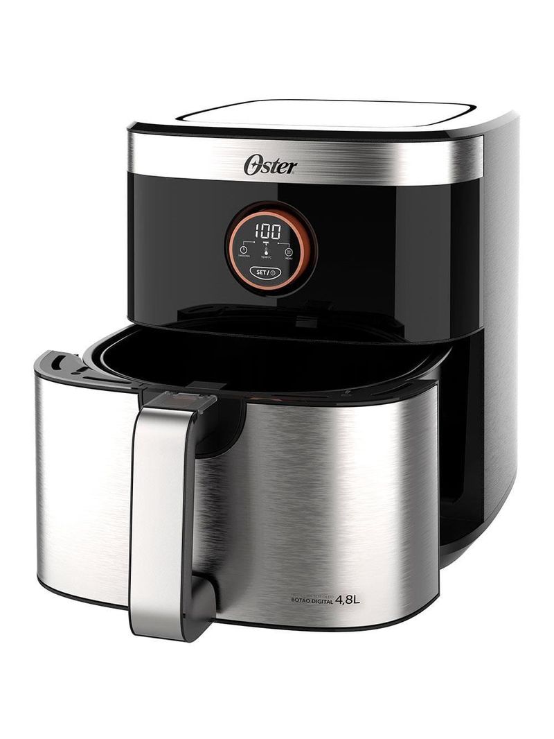 Fritadeira elétrica sem Óleo air fryer 2 em 1 oster ofrt660 4,8l com função desidratar – black inox