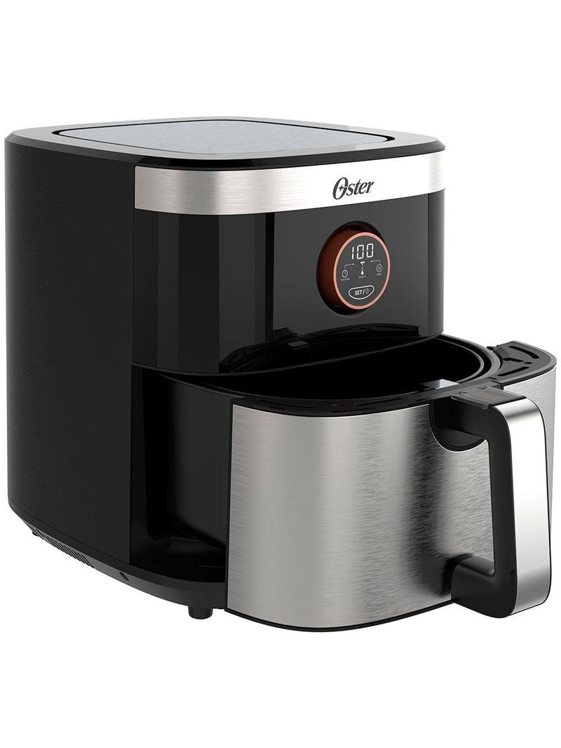 Fritadeira elétrica sem Óleo air fryer 2 em 1 oster ofrt660 4,8l com função desidratar – black inox
