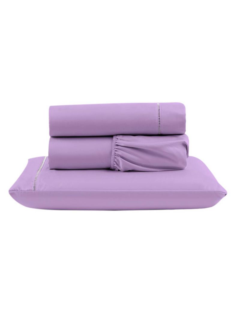 Jogo cama lençol unique solteiro micro percal 400 fios ponto palito 3 peças - lilás