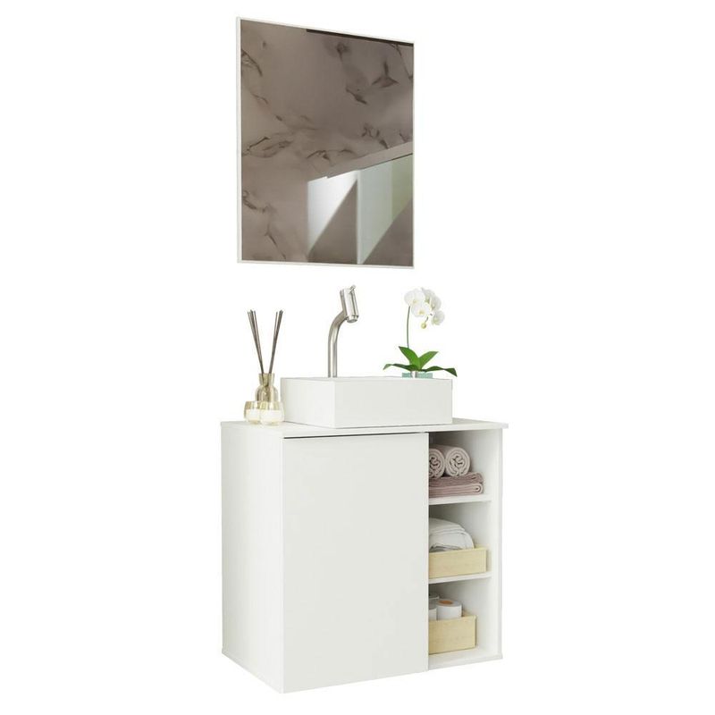 Armário gabinete com espelho para banheiro 60cm branco madesa