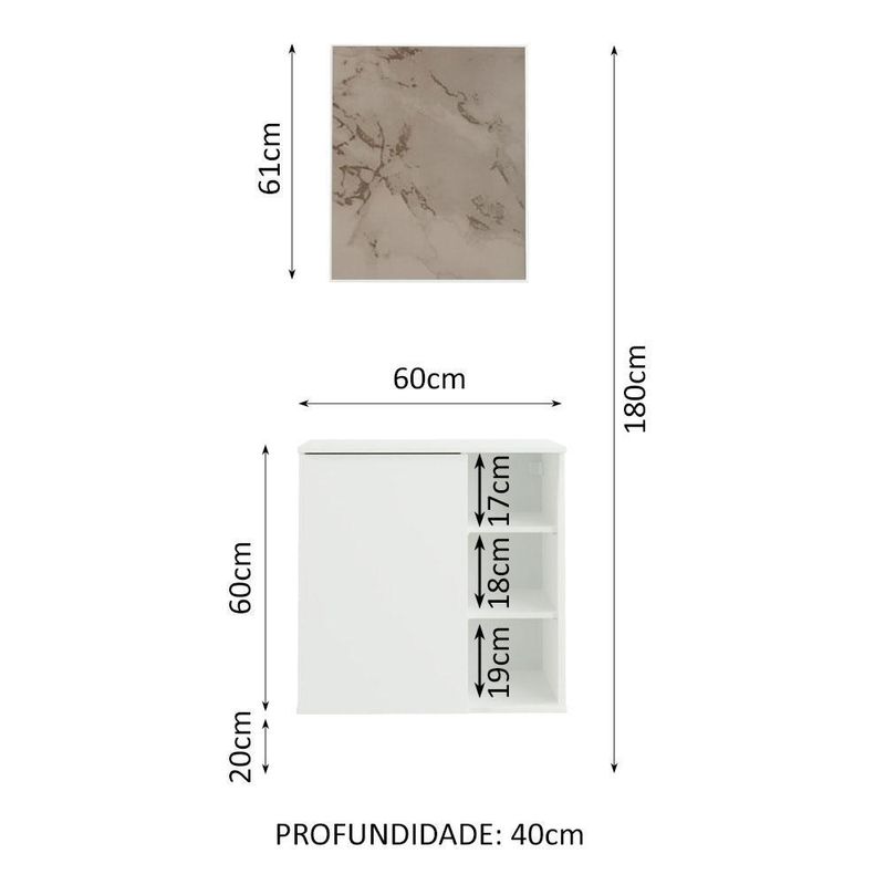 Armário gabinete com espelho para banheiro 60cm branco madesa