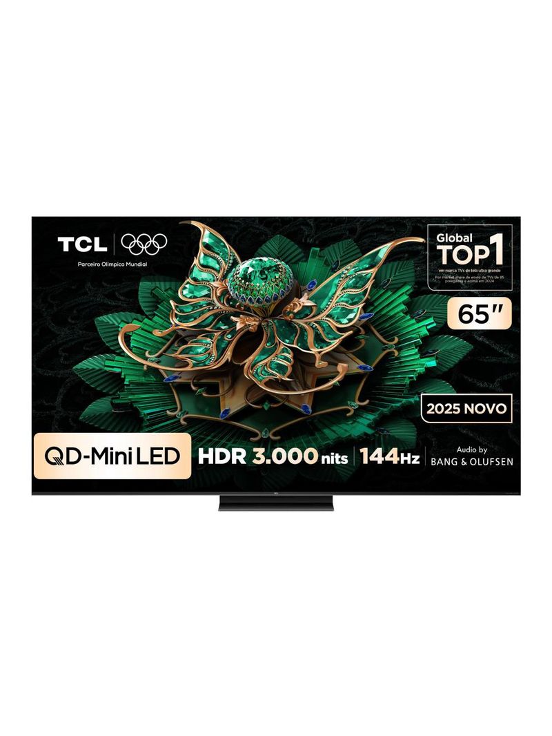 Smart tv tcl 65”4k qd-mini led 65c7k 144hz com sistema operacional google tv