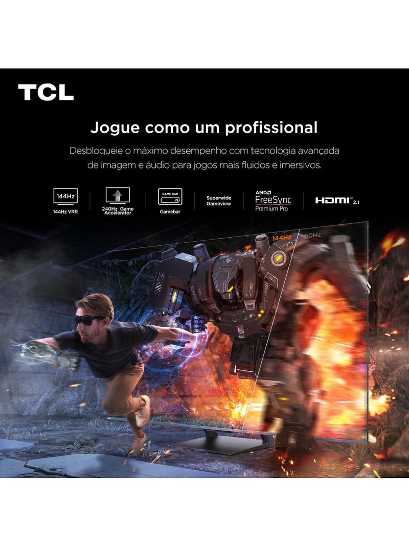 Smart tv tcl 65”4k qd-mini led 65c7k 144hz com sistema operacional google tv