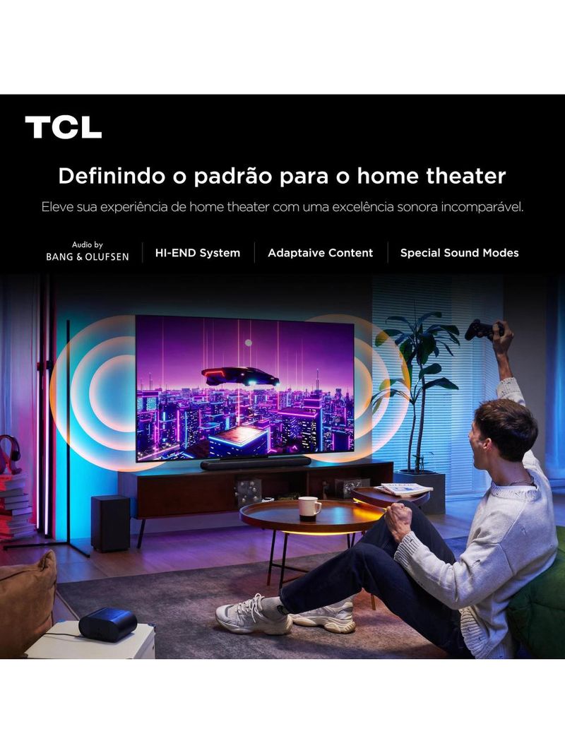 Smart tv tcl 65”4k qd-mini led 65c7k 144hz com sistema operacional google tv