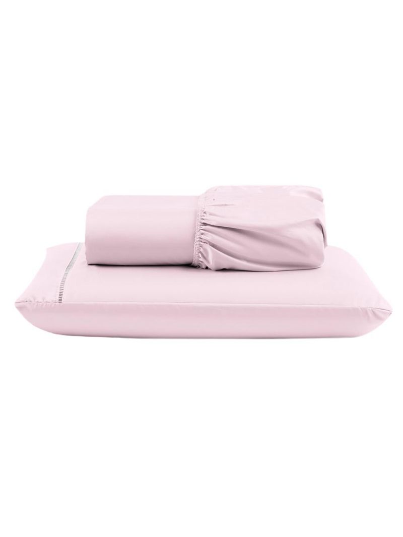 Jogo cama lençol unique solteiro micro percal 400 fios ponto palito 2 peças - rosa