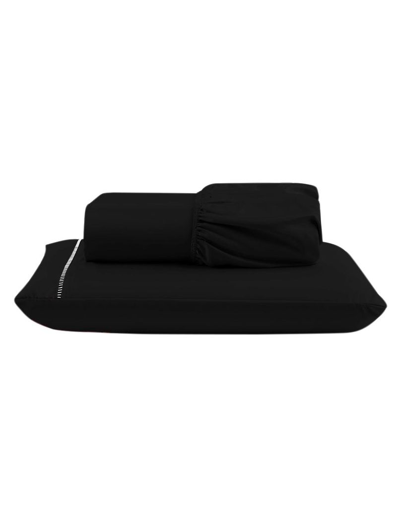 Jogo cama lençol unique solteiro micro percal 400 fios ponto palito 2 peças - preto