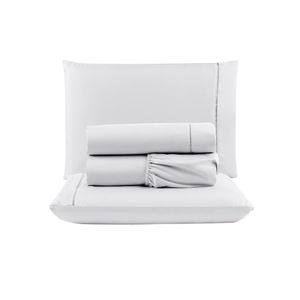 Jogo cama lençol unique king micro percal 400 fios ponto palito 4 peças - branco