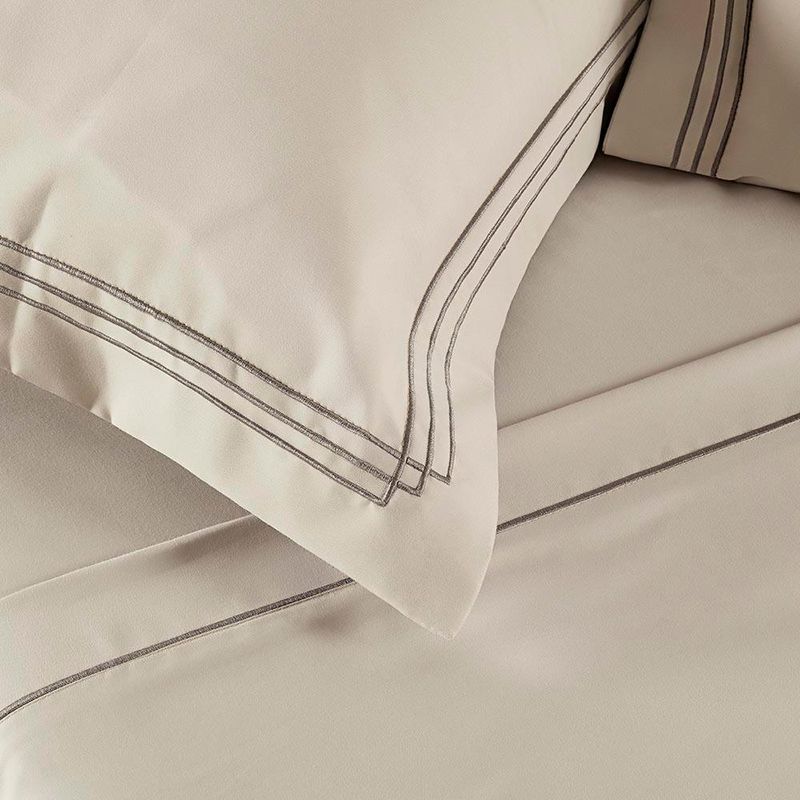 Jogo cama lençol trivio queen 400 fios bordado fronhas aba americana 4 peças bege