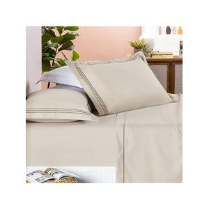 Jogo cama lençol trivio queen 400 fios bordado fronhas aba americana 4 peças bege