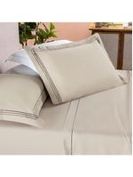 Jogo cama lençol trivio queen 400 fios bordado fronhas aba americana 4 peças bege