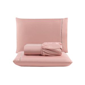 Jogo cama lençol unique queen micro percal 400 fios ponto palito 3 peças - rosê