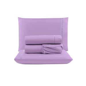 Jogo cama lençol unique casal padrão micro percal 400 fios ponto palito 4 peças - lilás