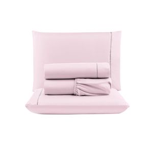 Jogo cama lençol unique queen micro percal 400 fios ponto palito 4 peças - rosa