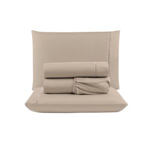 Jogo cama lençol unique queen micro percal 400 fios ponto palito 4 peças - avelã