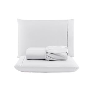 Jogo cama lençol unique king micro percal 400 fios ponto palito 3 peças - branco