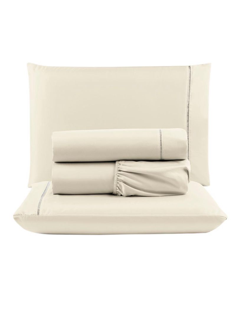 Jogo cama lençol unique king micro percal 400 fios ponto palito 4 peças - palha