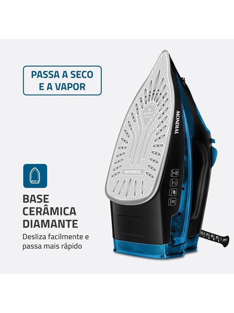 Ferro a vapor mondial f-53 com spray – preto/azul