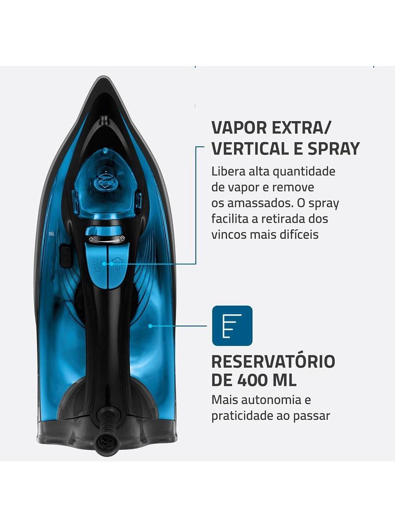 Ferro a vapor mondial f-53 com spray – preto/azul