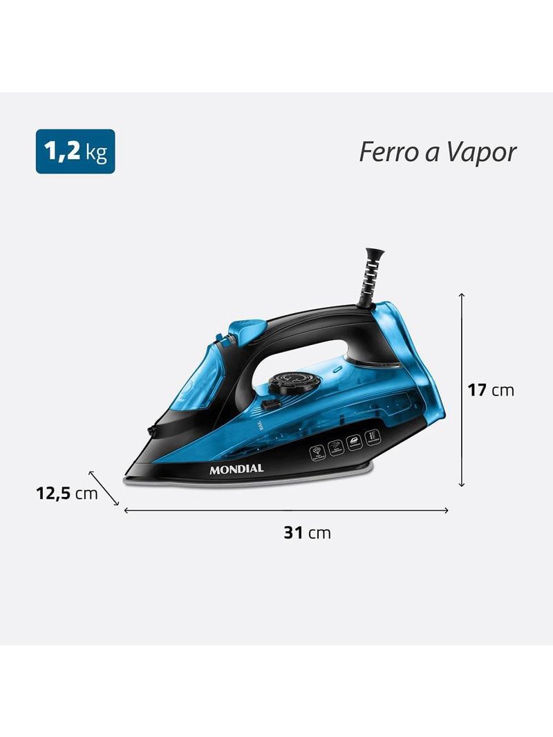 Ferro a vapor mondial f-53 com spray – preto/azul