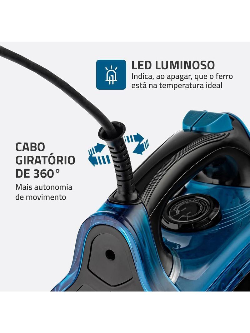 Ferro a vapor mondial f-53 com spray – preto/azul