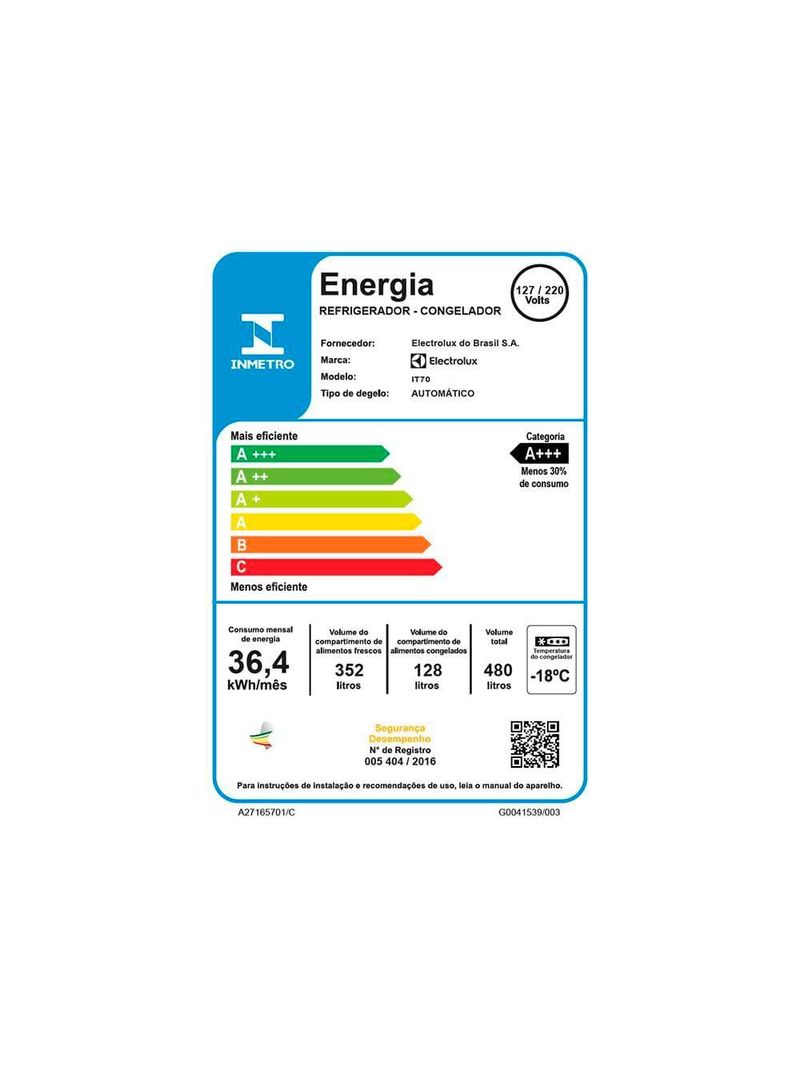 Geladeira electrolux frost free inverter 480l it70 efficient autosense duplex painel digital branca bivolt