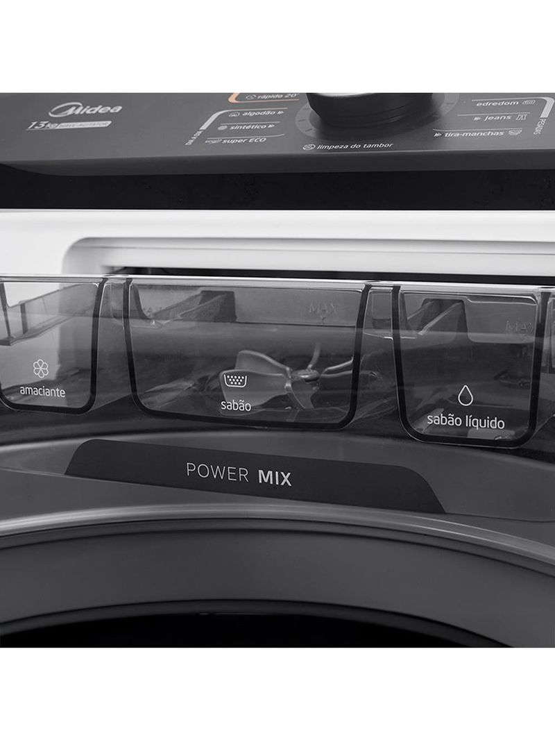Lavadora de roupas midea wave agitator 13kg ma512w130a com timer digital, filtro de fiapos, função perfume+ e sistema power mix dispenser - branca