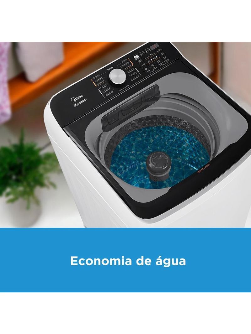 Lavadora de roupas midea wave agitator 13kg ma512w130a com timer digital, filtro de fiapos, função perfume+ e sistema power mix dispenser - branca