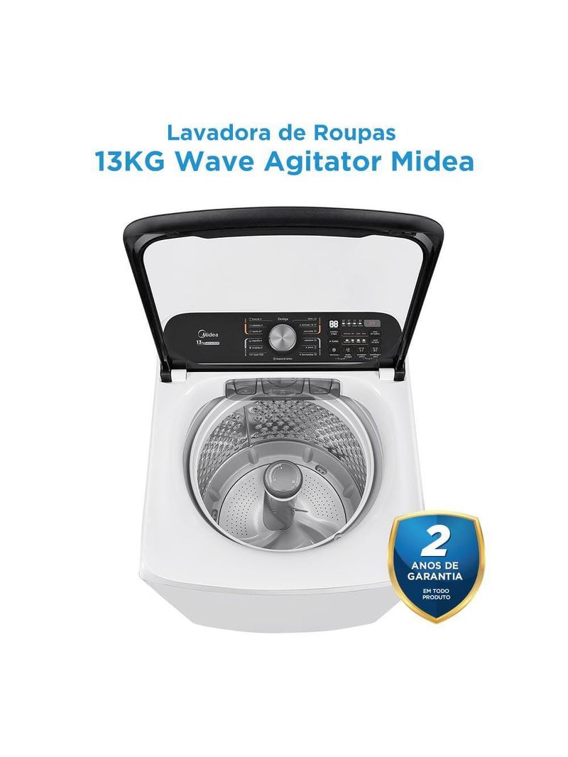 Lavadora de roupas midea wave agitator 13kg ma512w130a com timer digital, filtro de fiapos, função perfume+ e sistema power mix dispenser - branca