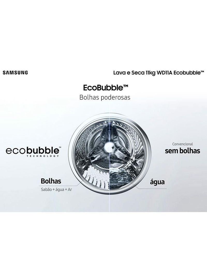 Lava e seca samsung wd11a 3 em 1 inox look com ecobubble e lavagem a seco wd11a4453bx – 11 kg
