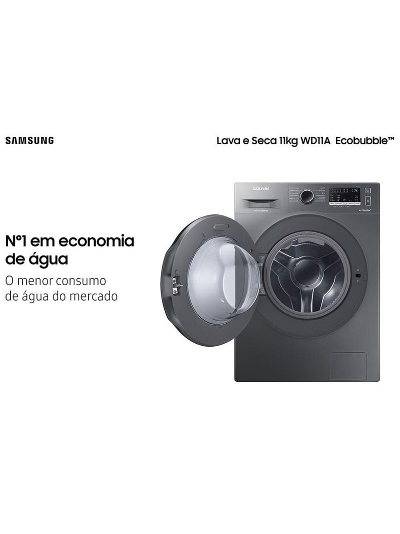 Lava e seca samsung wd11a 3 em 1 inox look com ecobubble e lavagem a seco wd11a4453bx – 11 kg