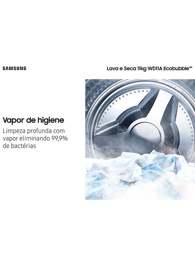 Lava e seca samsung wd11a 3 em 1 inox look com ecobubble e lavagem a seco wd11a4453bx – 11 kg