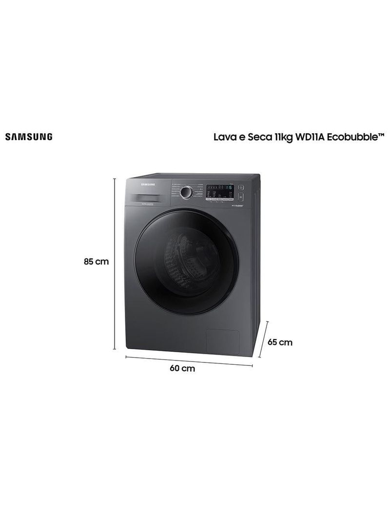 Lava e seca samsung wd11a 3 em 1 inox look com ecobubble e lavagem a seco wd11a4453bx – 11 kg