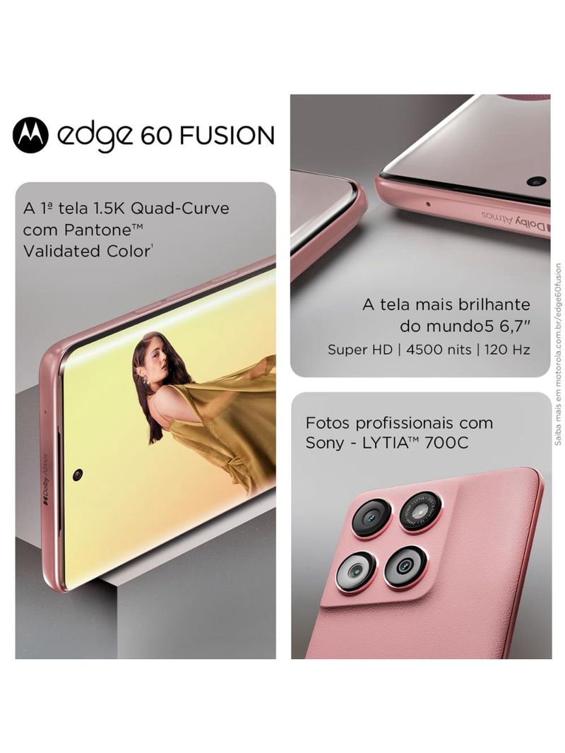Smartphone motorola edge 60 fusion 5g tela 6,7” 256gb câmera sony 50mp pantone mocha mouse