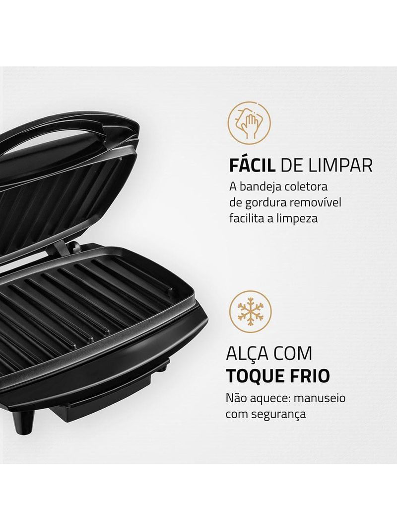 Grill mondial premium max grill g-07 com espátula e bandeja coletora - preto/inox