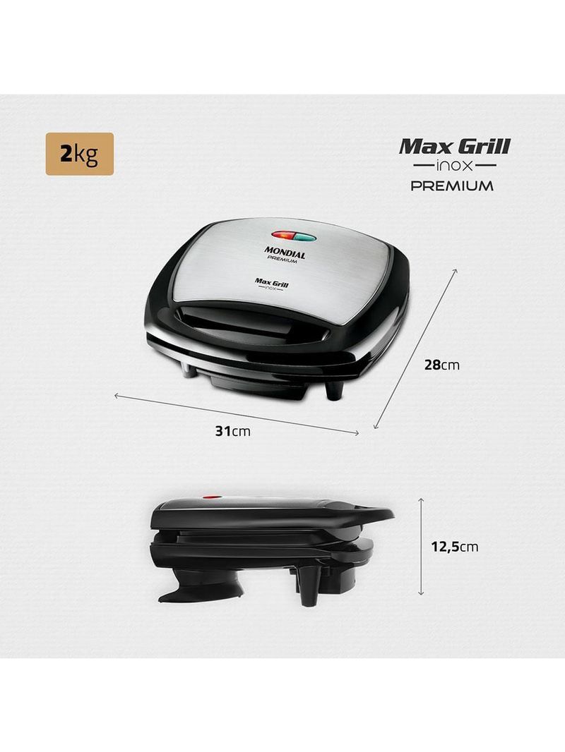 Grill mondial premium max grill g-07 com espátula e bandeja coletora - preto/inox