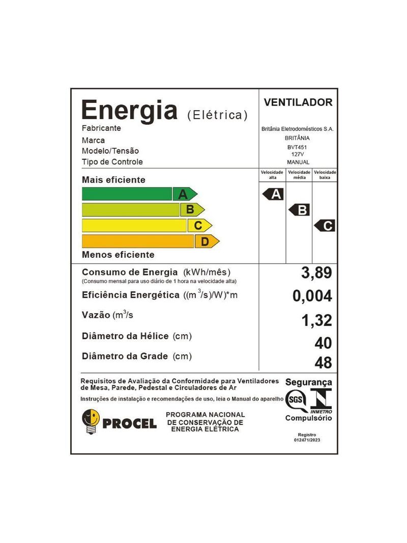 Ventilador Britânia Coluna Maxx Force 8 pás 170W Preto 127V