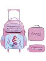 Kit Mochila Rodinha Lancheira Estojo Infantil Escolar Menina Ariel Pequena Sereia Mermaid Yins