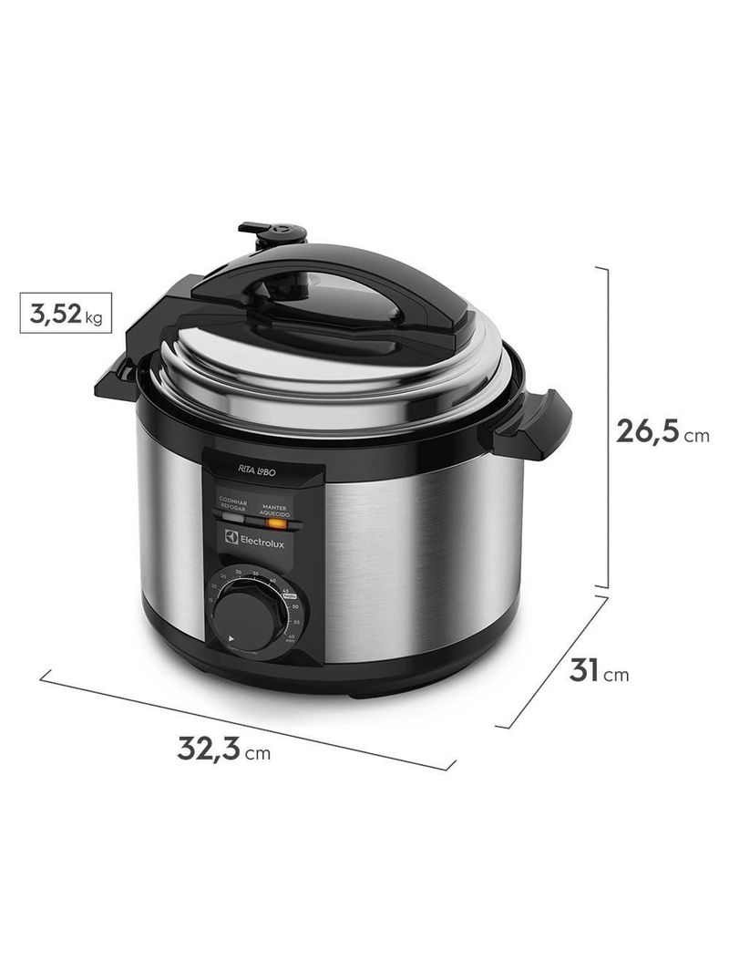 Panela de pressão elétrica electrolux efficient pce15 rita lobo 3l 700w 9 dispositivos segurança inox