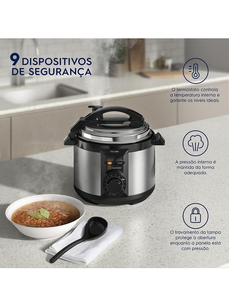 Panela de pressão elétrica electrolux efficient pce15 rita lobo 3l 700w 9 dispositivos segurança inox