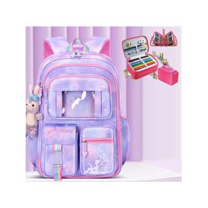Kit Mochila Escolar Infantil Grande Capacidade Mais Estojo Escolar Grande Com 4 Compartimento pink