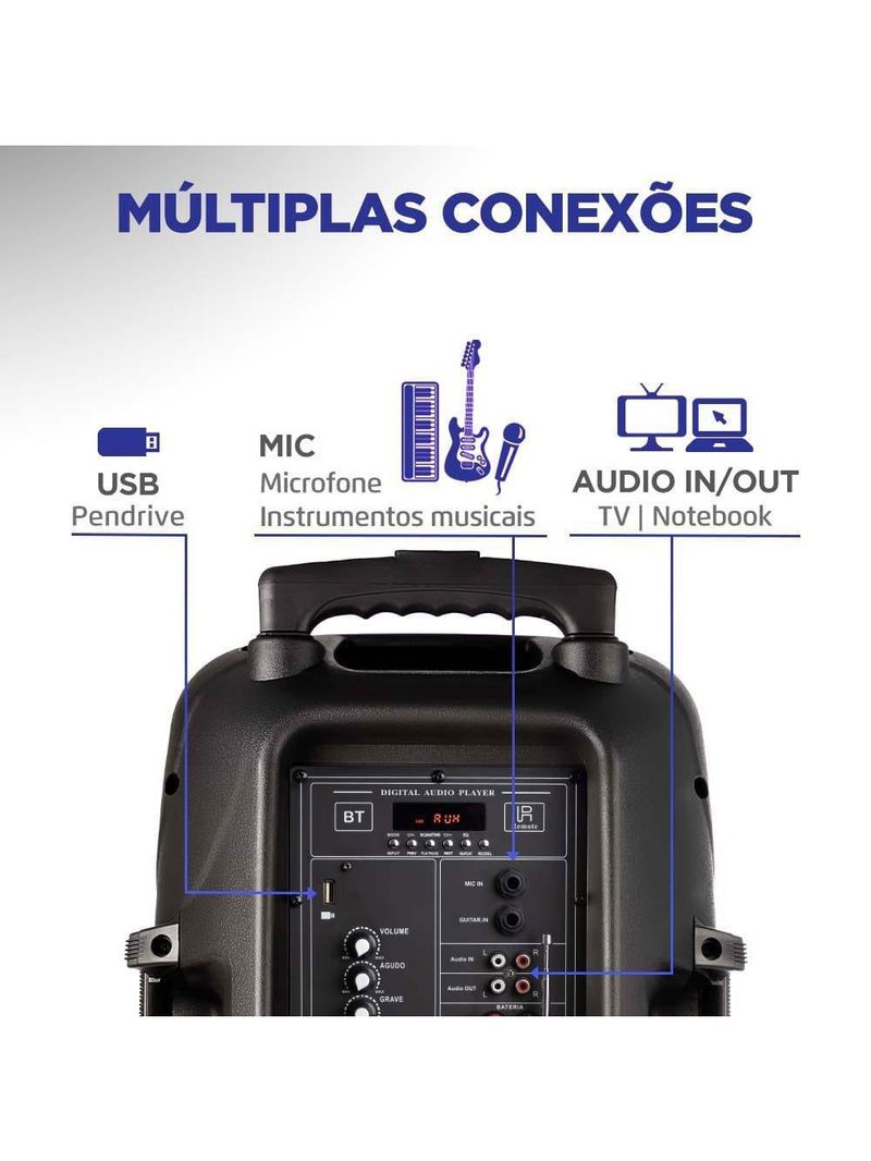 Caixa amplificada mondial cm-550 com bluetooth, usb rádio fm e função tws - 550w