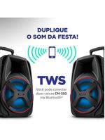 Caixa amplificada mondial cm-550 com bluetooth, usb rádio fm e função tws - 550w
